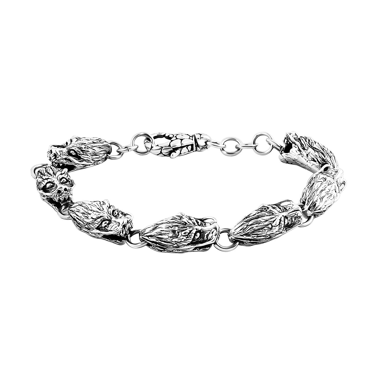 Bali Legacy Sterling Silver Dragon Head Link Bracelet (8.00 In) 27.60 Grams