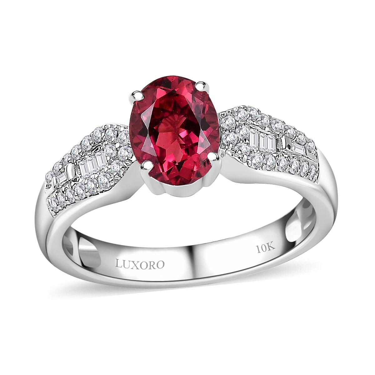 Epic Deal Luxoro 10K White Gold AAA Ofiki Rubellite, Diamond (G-H, I2) (0.20 cts) Ring (Del. in 10-12 Days) 1.50 ctw