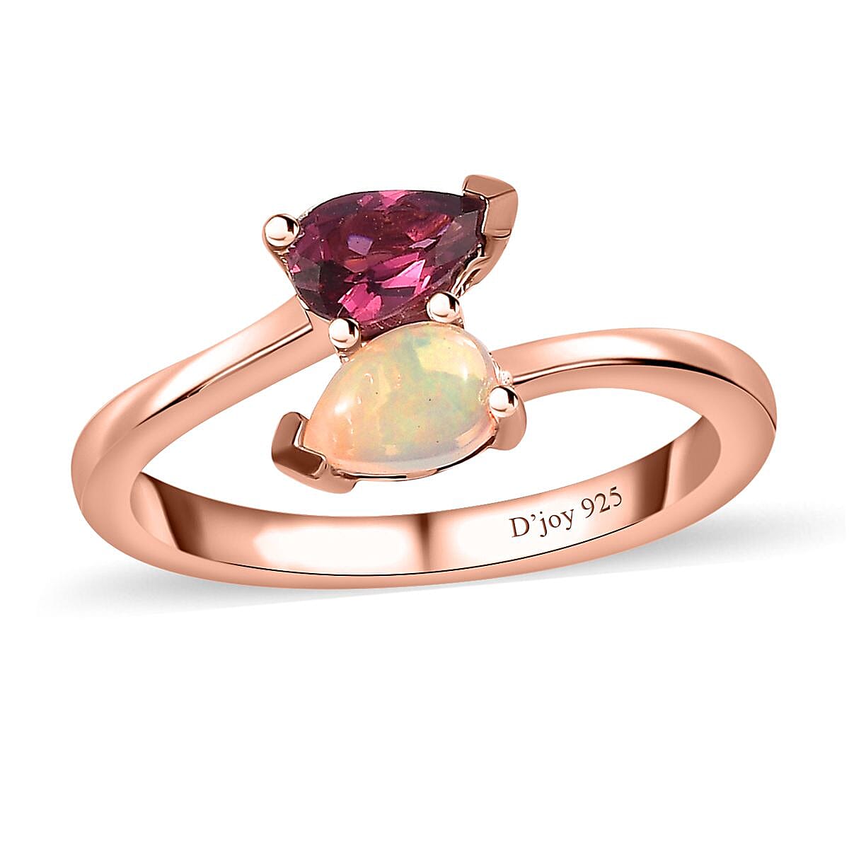 Ouro Fino Rubellite and Ethiopian Welo Opal Bypass Ring in Vermeil Rose Gold Over Sterling Silver (Size 10.0) 0.35 ctw