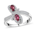 Ofiki Rubellite and White Zircon Bypass Ring in Platinum Over Sterling Silver (Size 10.0) 1.00 ctw (Del. in 8-10 Days) - Sticky add to cart bar