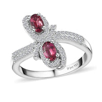 Ofiki Rubellite and White Zircon Bypass Ring in Platinum Over Sterling Silver (Size 10.0) 1.00 ctw (Del. in 8-10 Days)