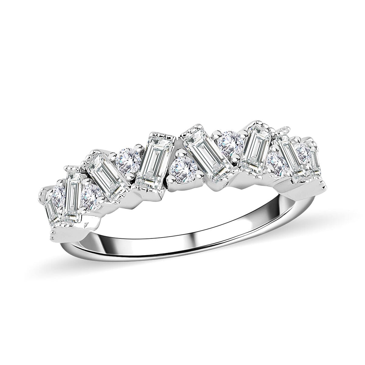 Moissanite Ring in Rhodium Over Sterling Silver (Size 11.5) 1.25 ctw