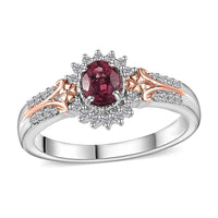 Ofiki Rubellite and White Zircon Sunburst Ring in Vermeil RG and Platinum Over Sterling Silver (Size 10.0) 0.65 ctw (Del. in 8-10 Days)