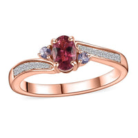 Ofiki Rubellite and Multi Gemstone Ring in Vermeil Rose Gold Over Sterling Silver (Size 10.0) 0.65 ctw (Del. in 8-10 Days)