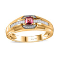 Ofiki Rubellite and White Zircon Men's Ring in Vermeil Yellow Gold Over Sterling Silver (Size 10.0) 0.80 ctw - Sticky add to cart bar