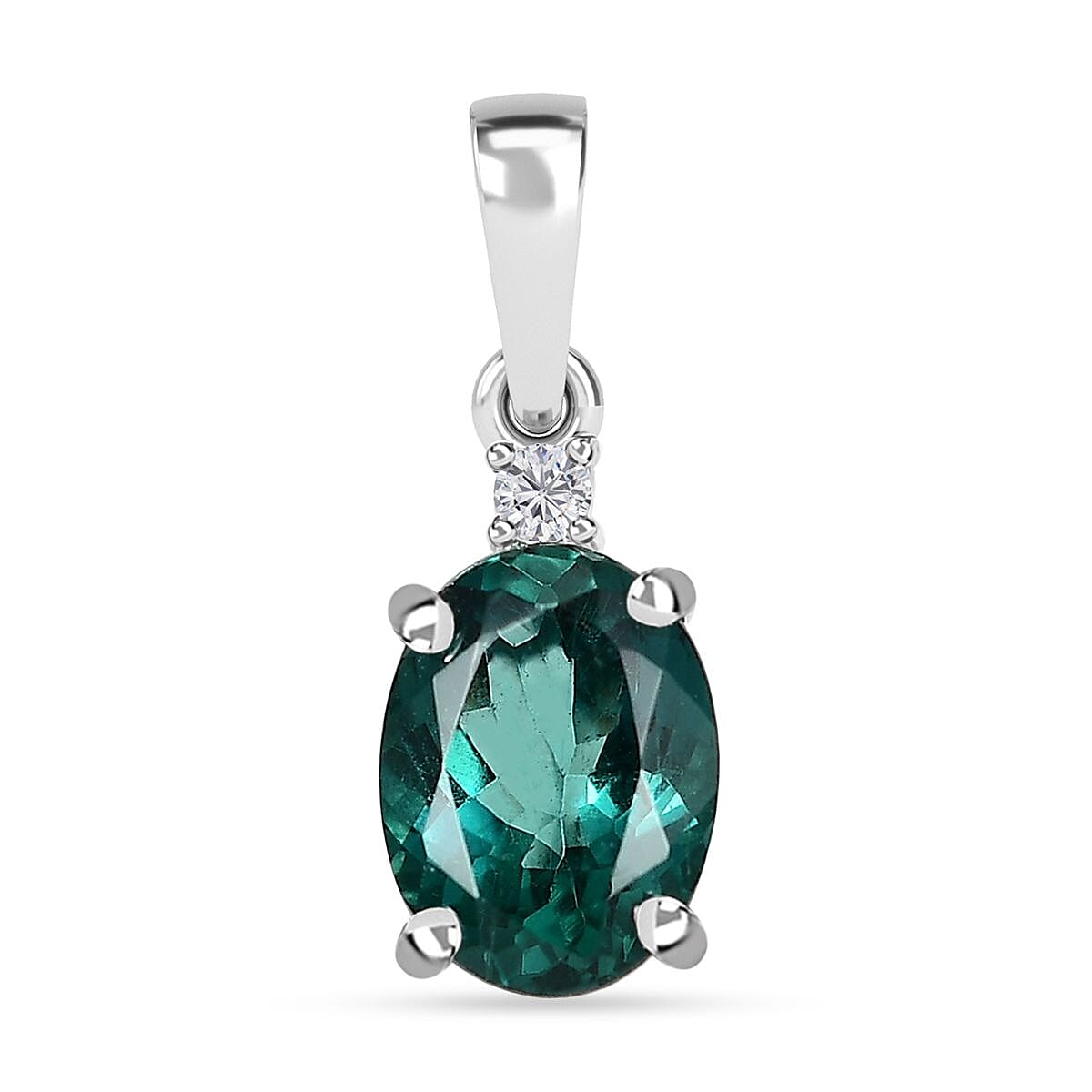 Luxoro 10K White Gold AAA Indian Ocean Apatite and G-H I2 Diamond Pendant without Chain 1.40 ctw