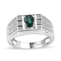 Indian Ocean Apatite, Moissanite Men's Ring in Platinum Over Sterling Silver (Size 10.0) 1.00 ctw - Sticky add to cart bar