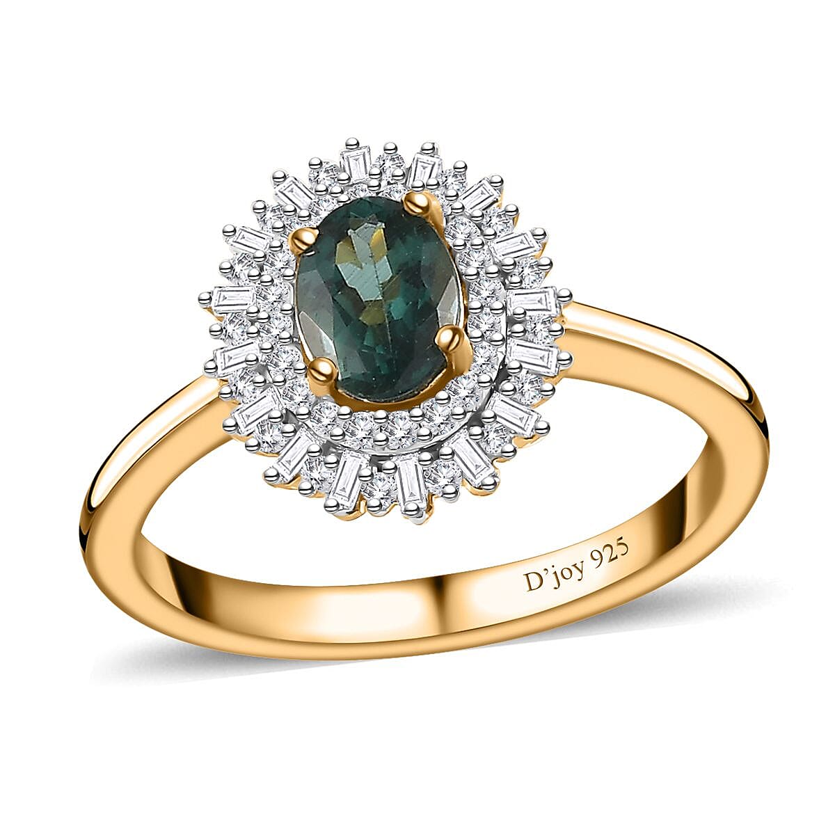Premium Ocean Blue Apatite, Diamond (0.33 cts) Ring in Vermeil YG Over Sterling Silver (Size 10.0) 1.20 ctw
