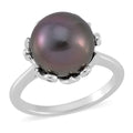 One Time Only Tahitian Cultured Pearl 11-12mm, White Zircon Ring in Rhodium Over Sterling Silver (Size 10.0) 0.40 ctw - Sticky add to cart bar