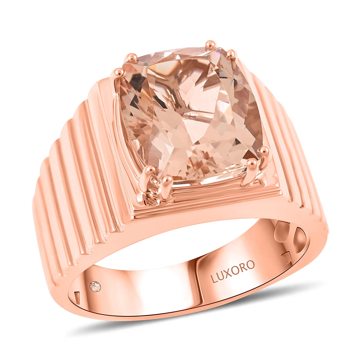 Luxoro 10K Rose Gold AAA Marropino Morganite, Diamond (G-H, I2) Men's Ring (Size 10.0) (8.15 g) 4.65 ctw