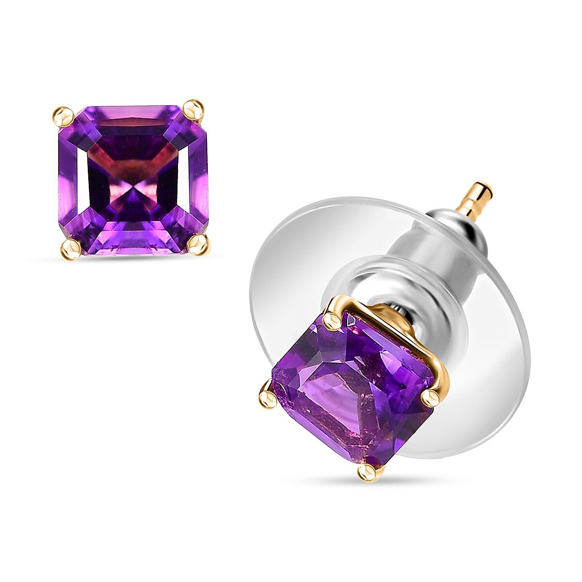 Asscher Cut Premium Moroccan Amethyst Solitaire Stud Earrings in Vermeil YG Over Sterling Silver 2.25 ctw
