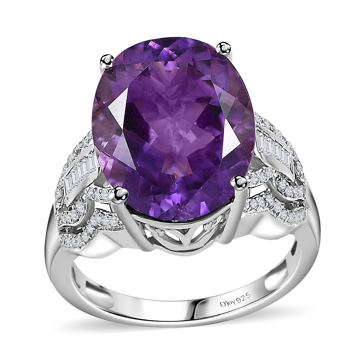 Doorbuster Premium Moroccan Amethyst, White Zircon Ring in Rhodium Over Sterling Silver (Size 10.0) 9.35 ctw
