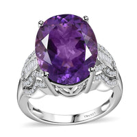 Doorbuster Premium Moroccan Amethyst, White Zircon Ring in Rhodium Over Sterling Silver (Size 10.0) 9.35 ctw