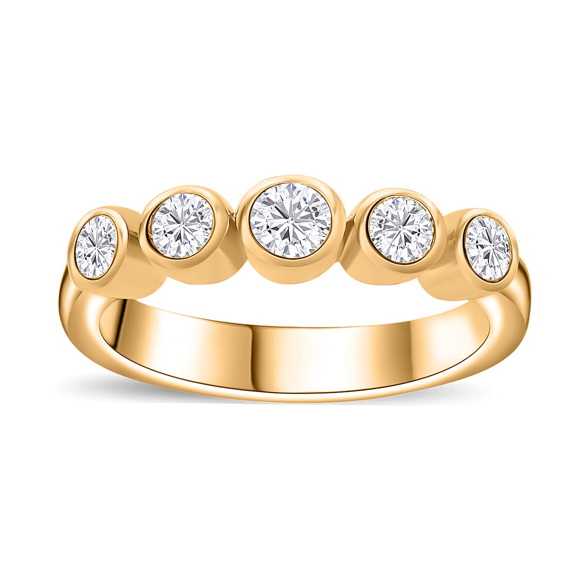 Moissanite 5 Stone Ring in 18K Vermeil YG Over Sterling Silver (Size 10.0) 0.50 ctw
