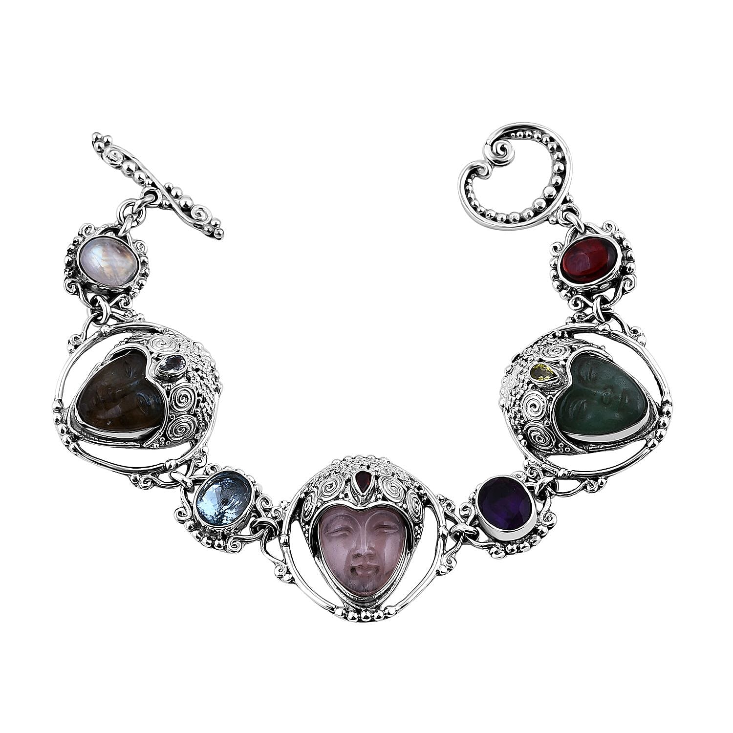 Sajen Silver Galilea Rose Quartz and Multi Gemstone Bracelet in Sterling Silver (7.25 In) 39.10 ctw