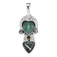 Sajen Silver Green Aventurine and Multi Gemstone Pendant in Sterling Silver 14.60 ctw