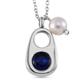 Blue Austrian Crystal and White Shell Pearl Necklace in Stainless Steel (20 Inches) - Sticky add to cart bar