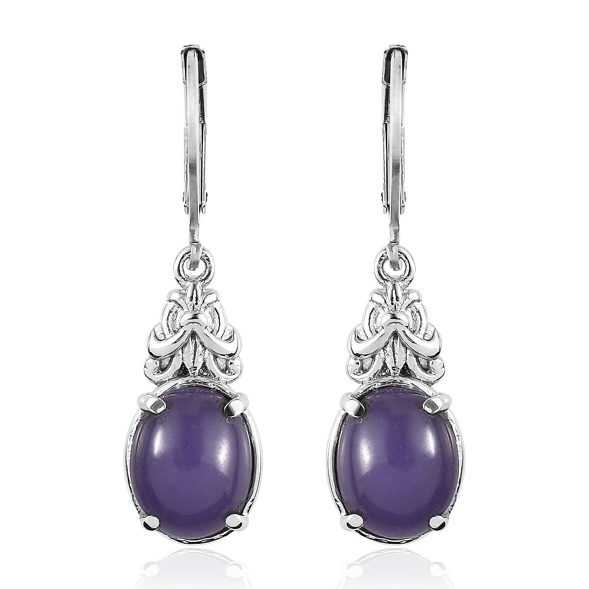 Purple Jade Lever Back Earrings in Stainless Steel 6.50 ctw