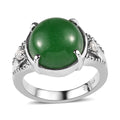 Green Jade, White Zircon Ring in Stainless Steel (Size 10.0) 8.10 ctw - Sticky add to cart bar