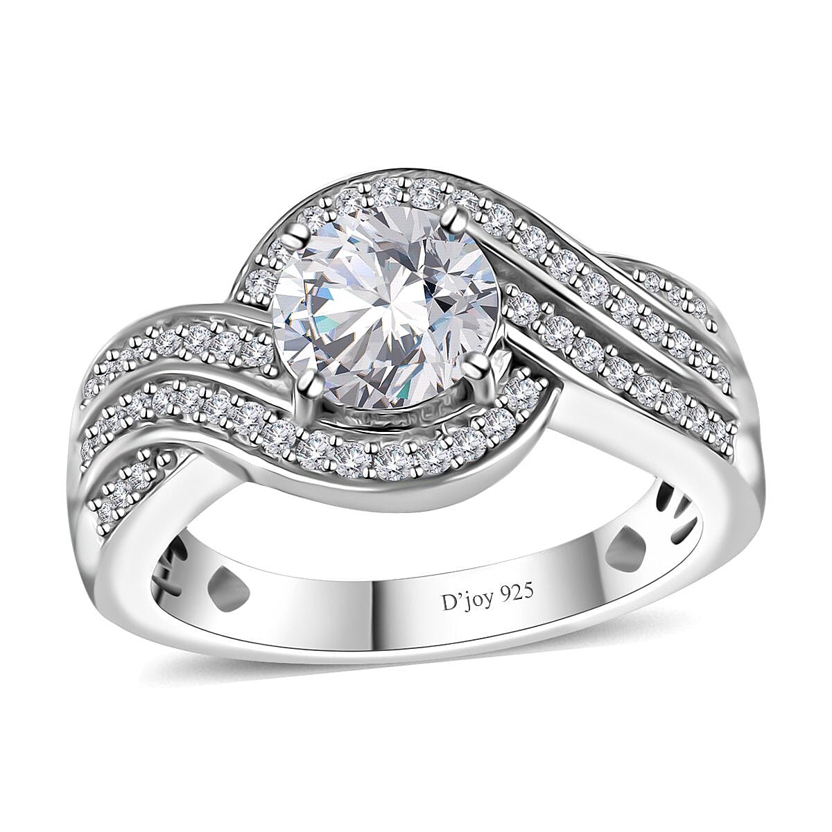 Moissanite (Rnd 7mm) Ring in Platinum Over Sterling Silver (Size 10.0) 1.70 ctw
