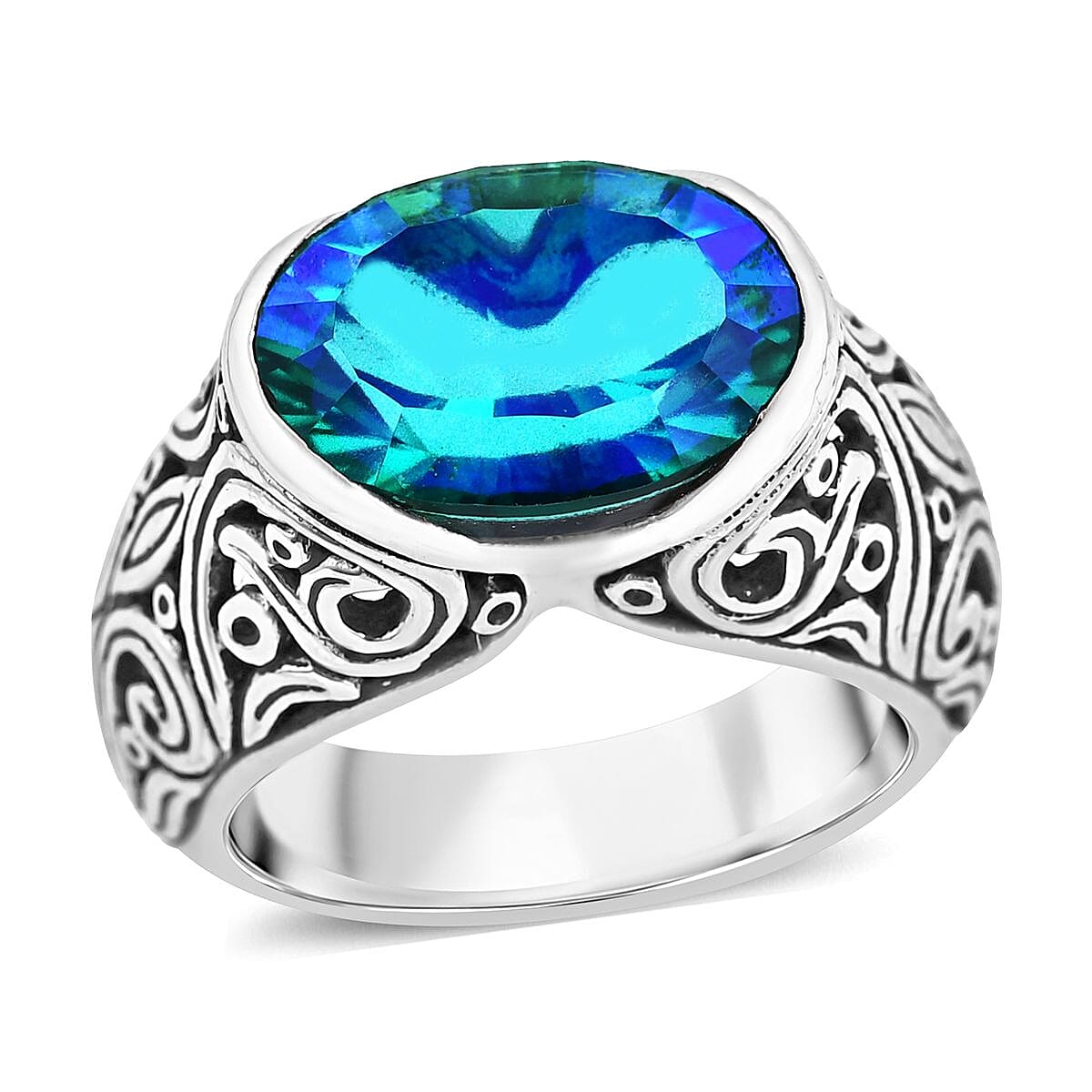 Bali Legacy Peacock Quartz (Triplet) Ring in Sterling Silver 6.00 ctw