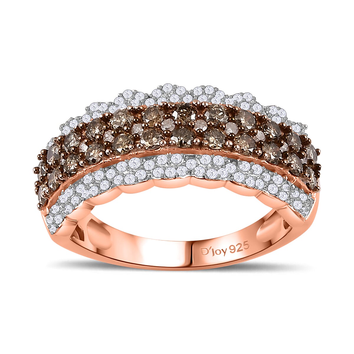 Natural Champagne and White Diamond Band Ring in Sterling Silver