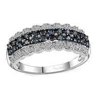 Blue and White Diamond Ring in Platinum Over Sterling Silver 1.00 ctw