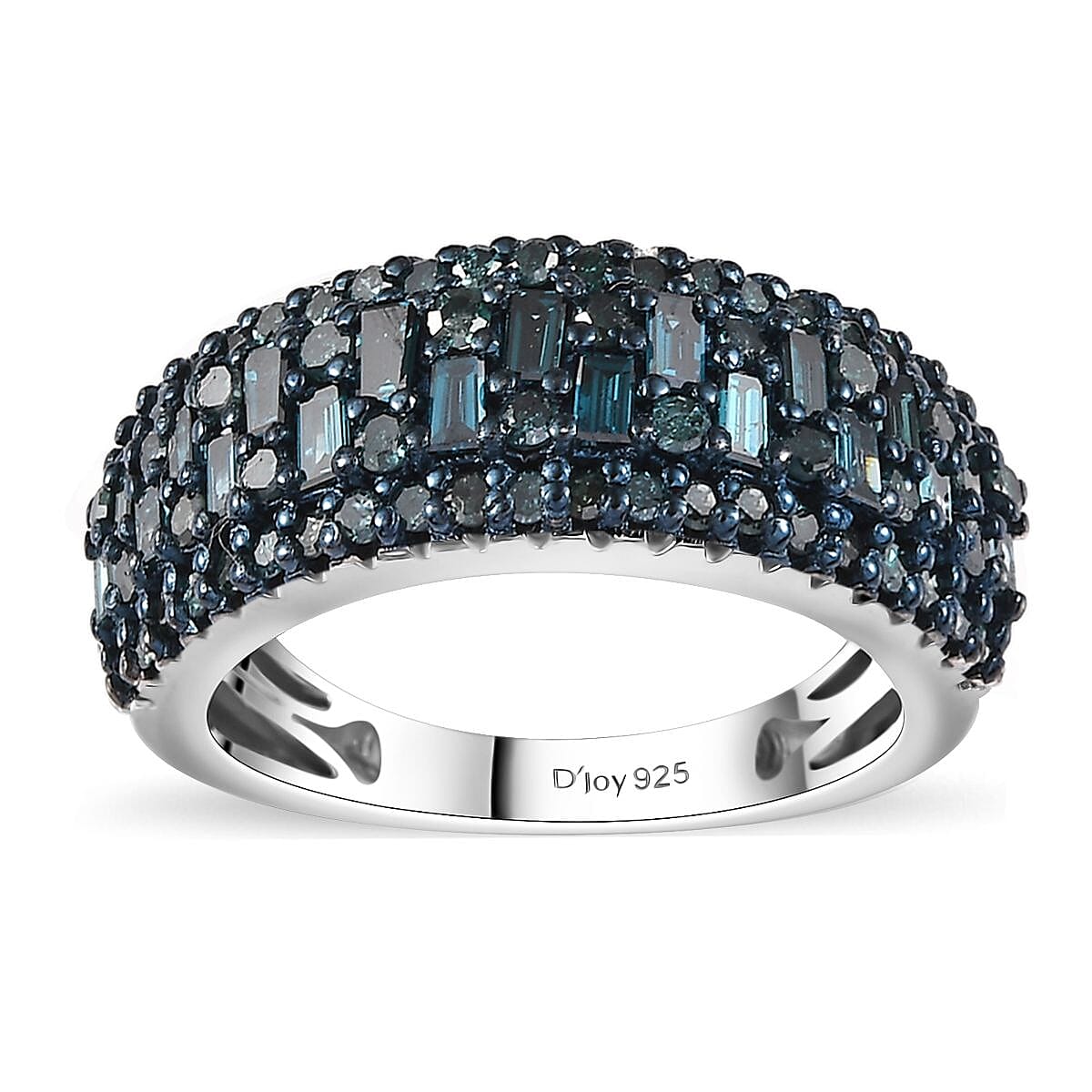 Doorbuster Blue Diamond (IR) Ring in Platinum Over Sterling Silver (Size 10.0) 1.00 ctw