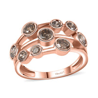 Natural Champagne Diamond Bubble Ring in Vermeil RG Over Sterling Silver (Size 10.0) 1.00 ctw