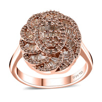 TLV Natural Champagne  Floral Diamond Ring in Vermeil RG Over Sterling Silver (Size 8.0)