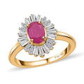 Premium Taveta Ruby, White Zircon Ballerina Ring in Vermeil YG Over Sterling Silver (Size 10.0) 1.90 ctw - Sticky add to cart bar