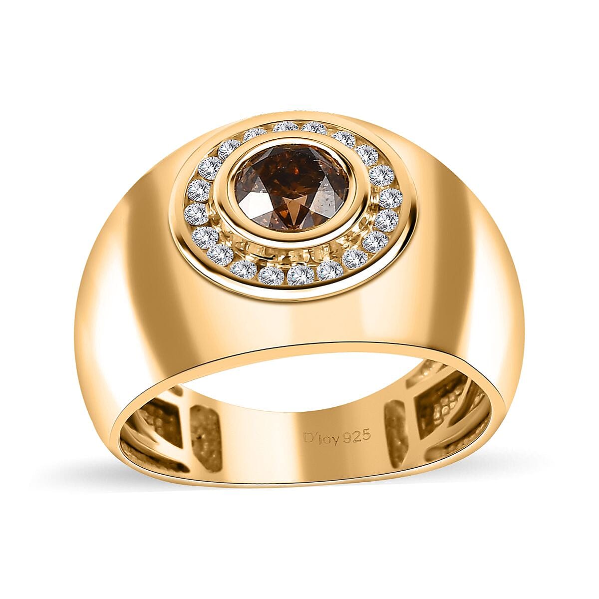 Doorbuster Natural Champagne and White Diamond Men's Ring in Vermeil YG Over Sterling Silver (Size 9.0) 1.25 ctw