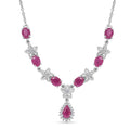 Premium Royal Ruby and White Zircon Floral Necklace 18-20 Inches in Platinum Over Sterling Silver 3.70 ctw - Sticky add to cart bar