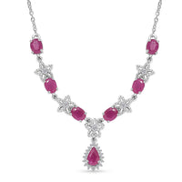 Premium Royal Ruby and White Zircon Floral Necklace 18-20 Inches in Platinum Over Sterling Silver 3.70 ctw