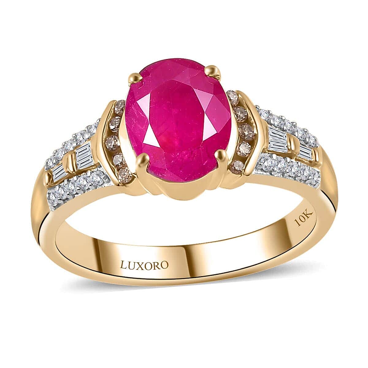 Epic Deal Luxoro 10K Yellow Gold Premium John Saul Ruby, Natural Champagne and White Diamond (0.25 cts) Ring (Size 7.0) 2.50 ctw