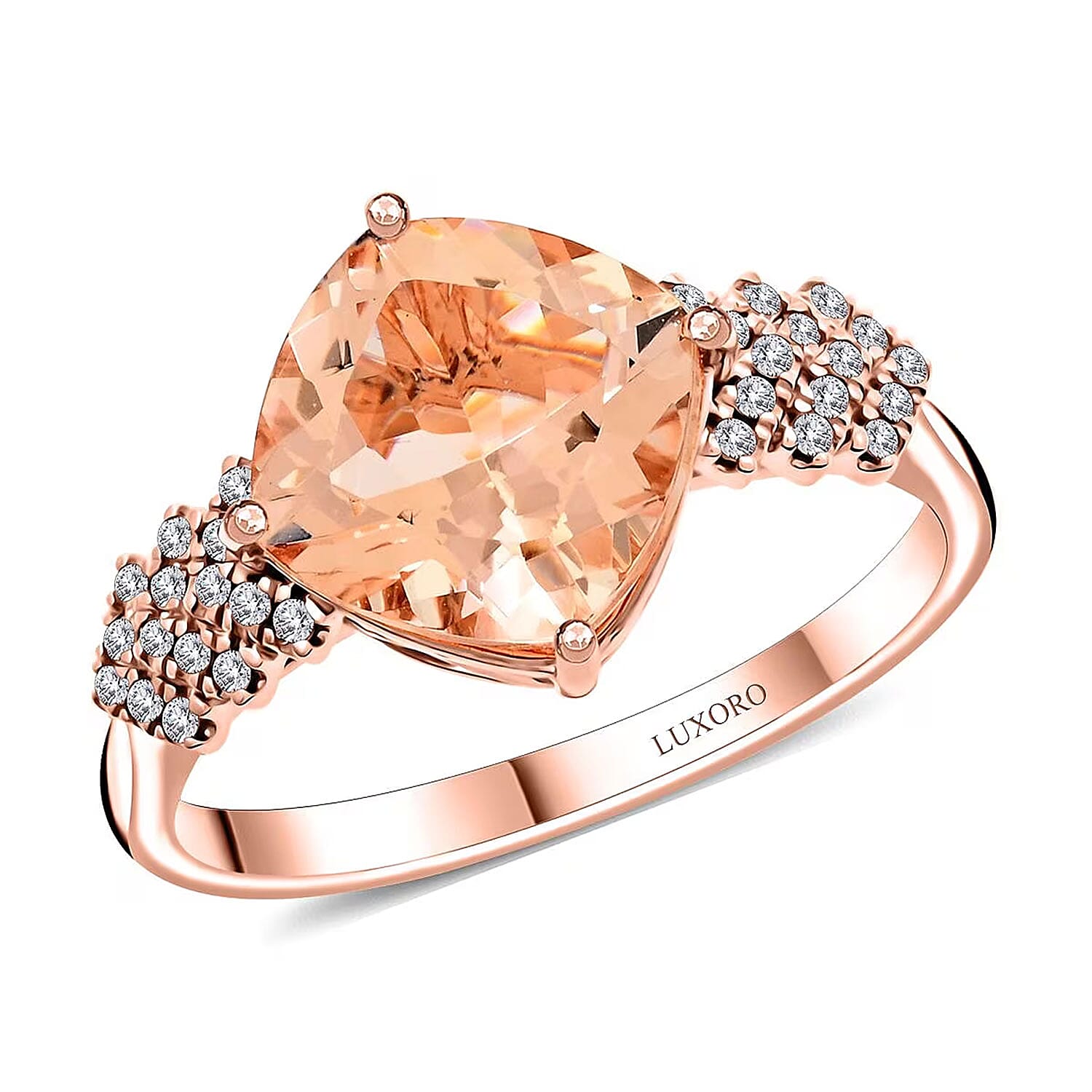 Luxoro 10K Rose Gold AAA Marropino Morganite and G-H I2 Diamond Ring (Size 10.0) 3.80 ctw