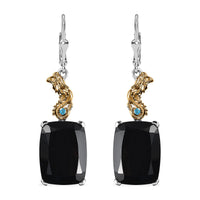 Thai Black Spinel and Malgache Neon Apatite Dragon Lever Back Earrings in Vermeil Yellow Gold and Rhodium Over Sterling Silver 45.40 ctw