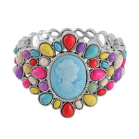 Cameo, Multi Color Howlite Bangle Bracelet in Silvertone (7.0 In) 26.00 ctw