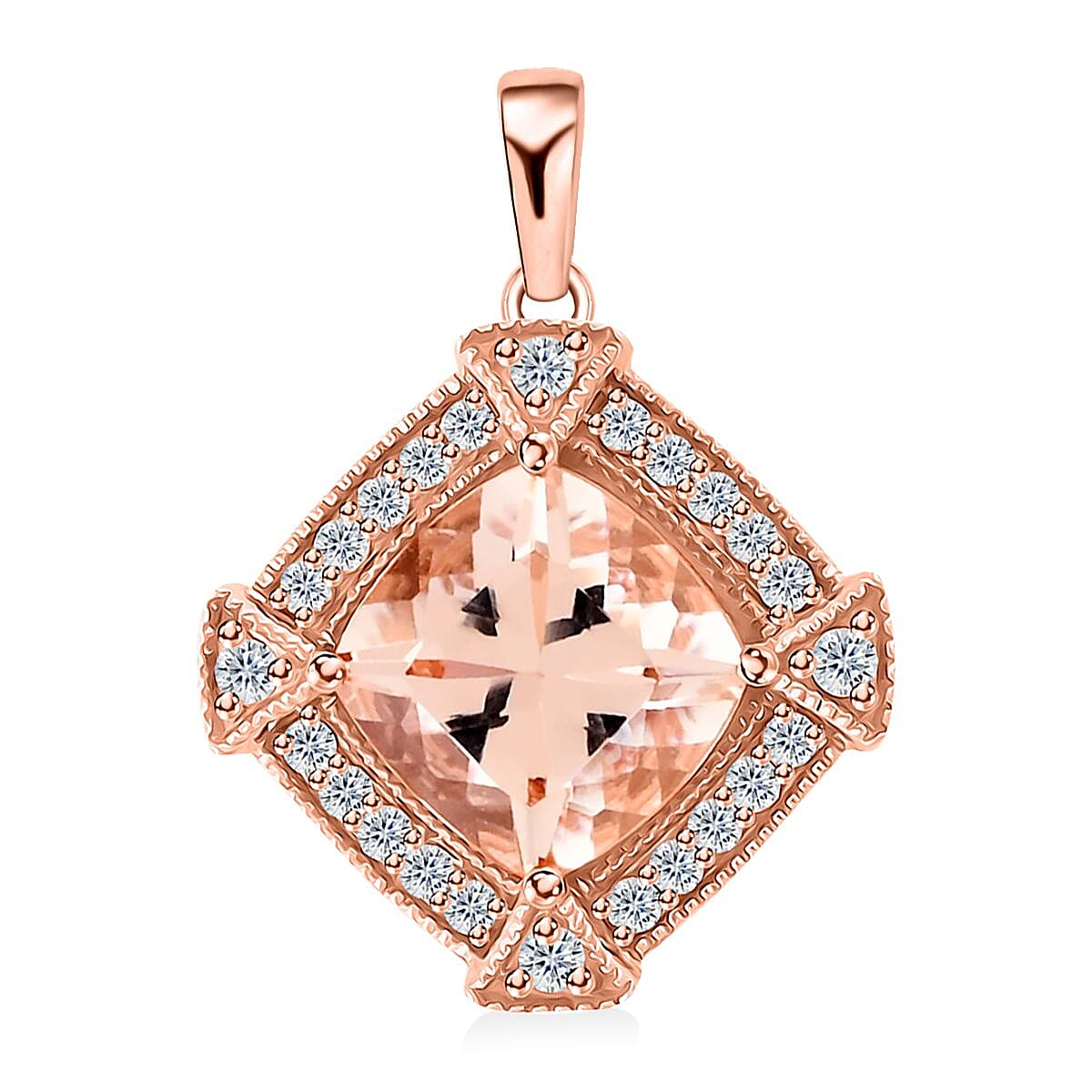 Ankur Treasure Chest Certified & Appraised Luxoro 10K Rose Gold AAA Marropino Morganite and G-H I2 Diamond Pendant without Chain 2.95 ctw