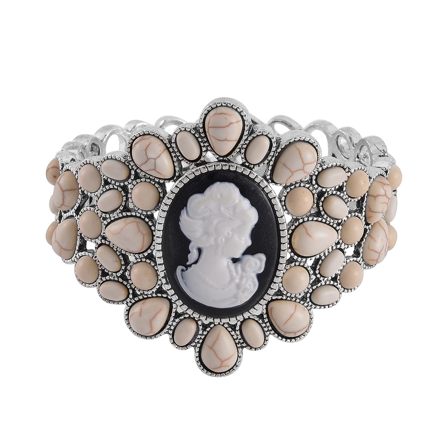Cameo, Multi Color Howlite Bangle Bracelet in Silvertone (7.0 In) 26.00 ctw