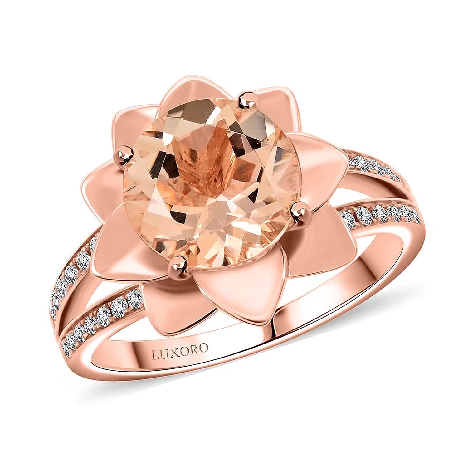 Luxoro 10K Rose Gold AAA Marropino Morganite, Diamond (G-H, I2) (0.29 cts) Floral Ring (Size 10.0) (6.07 g) 3.60 ctw