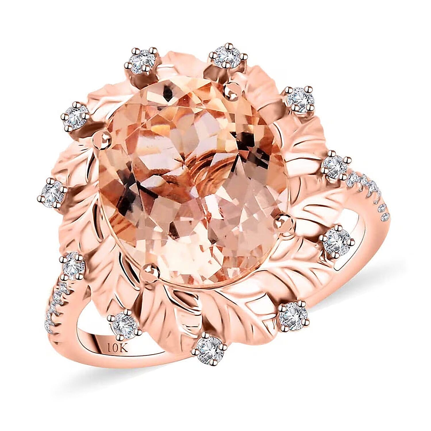 Certified & Appraised Luxoro 10K Rose Gold AAA Marropino Morganite and G-H I2 Diamond Ring (Size 10.0) 4.10 Grams 4.40 ctw
