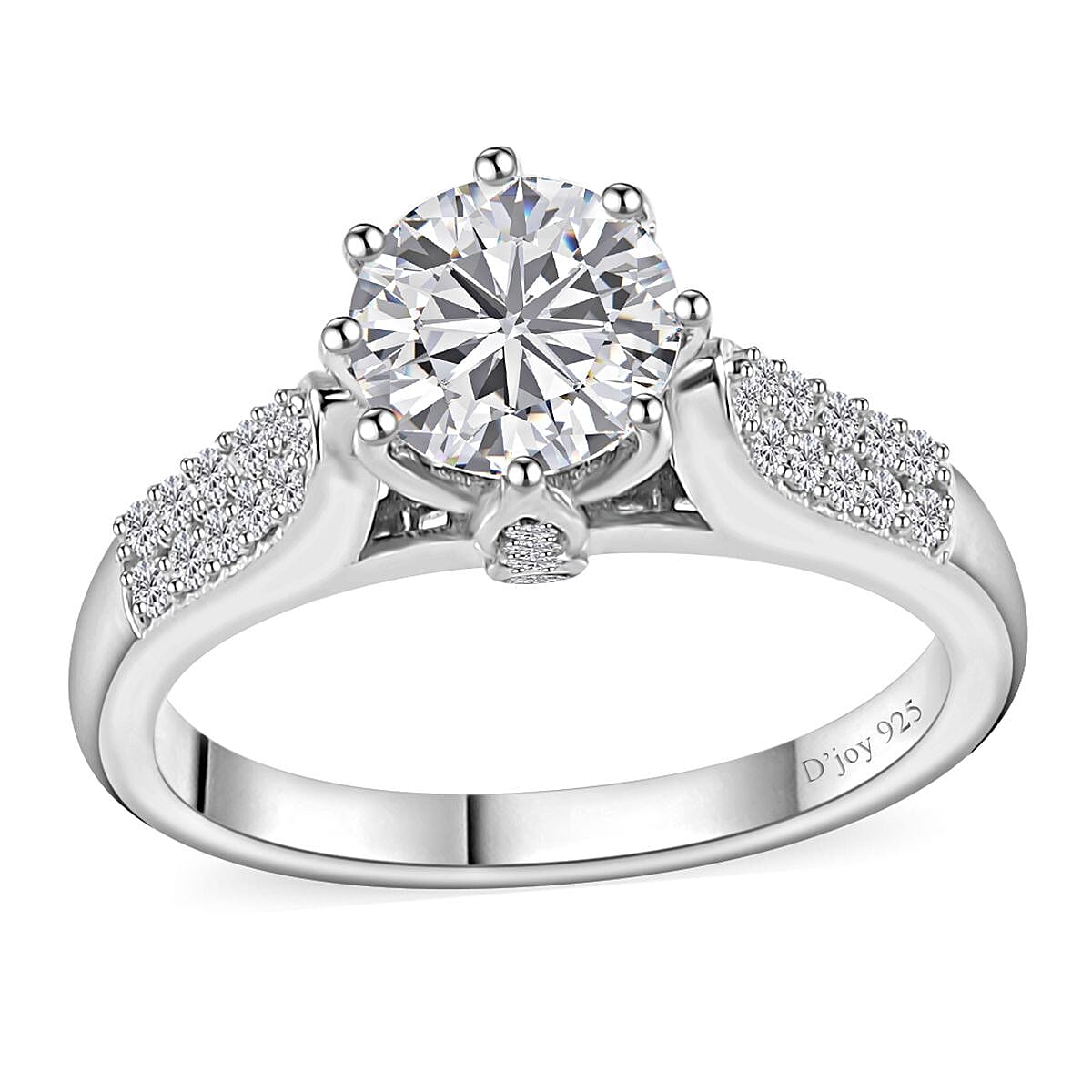 Moissanite (Rnd 7mm) Ring in Platinum Over Sterling Silver (Size 10.0) 1.50 ctw