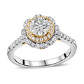 Moissanite (Rnd 6mm) Ring in Vermeil YG and Platinum Over Sterling Silver (Size 7.0) 1.30 ctw - Sticky add to cart bar