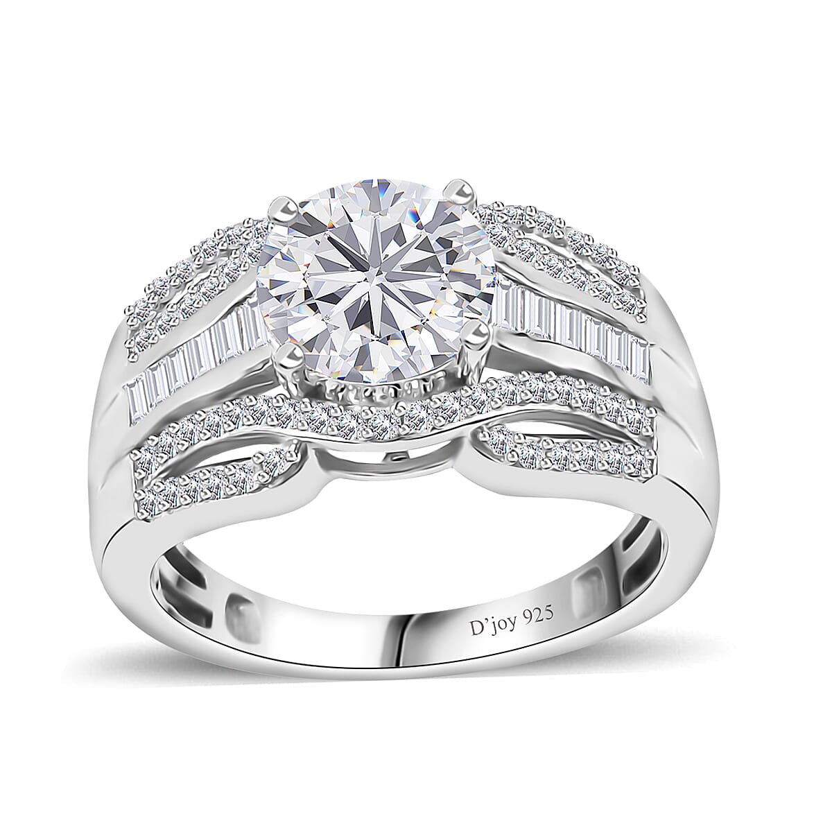 Moissanite (Rnd 8mm) Ring in Platinum Over Sterling Silver (Size 10.0) 2.80 ctw