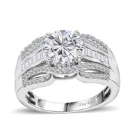 Moissanite (Rnd 8mm) Ring in Platinum Over Sterling Silver (Size 10.0) 2.80 ctw