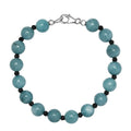 Aquamarine and Thai Black Spinel 63.00 ctw Beaded Bracelet in Rhodium Over Sterling Silver (7.25 In) - Sticky add to cart bar