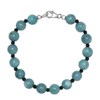 Aquamarine and Thai Black Spinel 63.00 ctw Beaded Bracelet in Rhodium Over Sterling Silver (7.25 In)