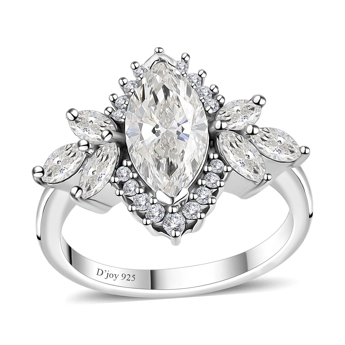 Moissanite (Mrq 12x6mm) Ring in Platinum Over Sterling Silver (Size 10.0) 2.65 ctw