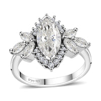 Moissanite (Mrq 12x6mm) Ring in Platinum Over Sterling Silver (Size 10.0) 2.65 ctw